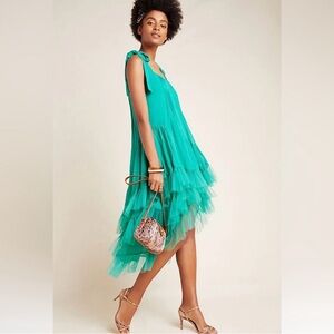 Cynthia Rowley green Asymmetrical Tiered Midi Dress